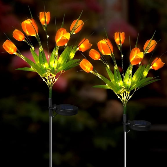 Toopower Solar Garden Lights Outdoor, Solar Tulip Lights 2 Pack with 14 Tulip Flowers, IP65 Waterproof LED Stake Light for Pathway Patio Yard Landscape Decorative