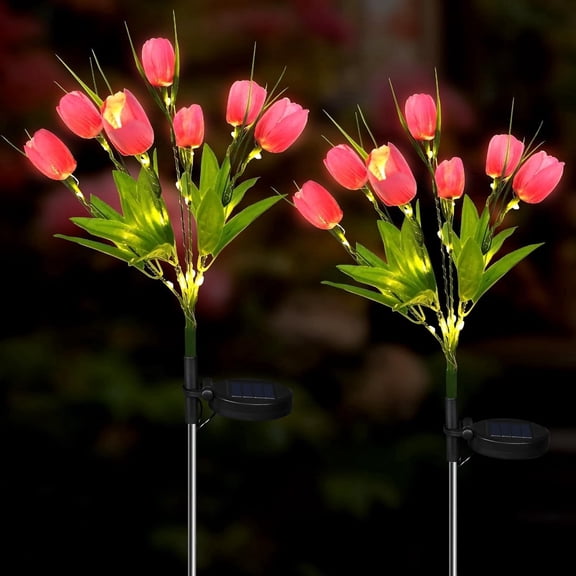 Toopower Solar Garden Lights Outdoor, Solar Tulip Lights 2 Pack with 14 Tulip Flowers, IP65 Waterproof LED Stake Light for Pathway Patio Yard Landscape Decorative