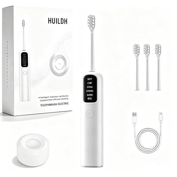 Toopower Sonic Electric Toothbrush, 38000 VPM Powered Toothbrush, 5 Modes for Sensitive Teeth & Braces, Includes 4 Brush Heads