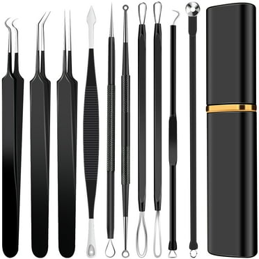 Toorise 10pcs Pimple Popper Tool Kit Stainless Steel Blackhead Remover Tool Comedones Extractor for Forehead Facial Nose Lightweight Acne Needle Tool with Metal Case for Travel Home Use