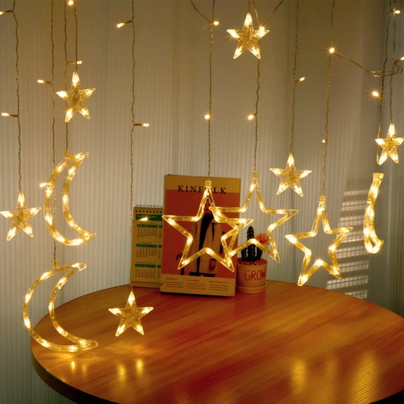 Toorise 138-Count LED Curtain Lights Indoor Battery Operated Warm White Waterproof with Star Moon