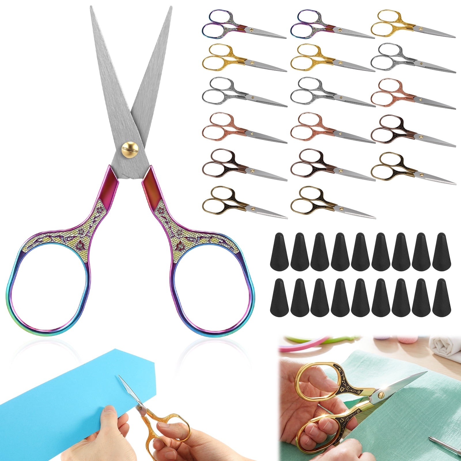 Toorise 18 Pcs Small Sewing Scissors Incisive Embroidery Vintage Crochet Scissors Set with Protective Sleeve 5 in Zinc Alloy Incisive Blade Shear for Sewing Crafting DIY Artwork Threading Tool