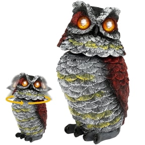 1PC Resin Solar Owl with Flashing Eyes and Rotating Head Realistic Solar Powered Garden Owl Statue Waterproof Solar Owl Decoys to Scare Birds Away