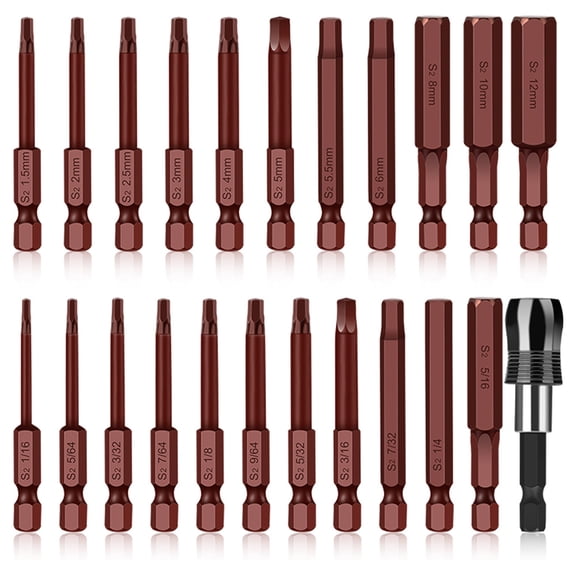 Toorise 23Pcs Hexagon Head Wrench Drill Bit Set Metric SAE S2 Steel Hex Bits Set 2.3 inch Long 1/4 inch Shank Quick Release Magnetic Screwdriver Kit for Assembling Furniture