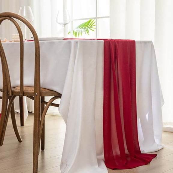 Toorise 28x118 Inch Table Runner(10Ft Long）Chiffon Table Decor for Romantic Wedding Party , Bedroom Indoor Wine Red/White/Light Pink/Dark Pink