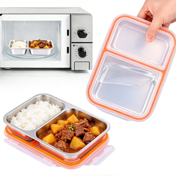 Toorise 2Pcs Stainless Steel Snack Container with 2/3 Compartment Portable Metal Food Storage Container with Leakpoof Sealing Lid Divided Food Box Dishwasher Safe for Freezer Microwave
