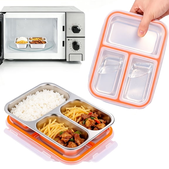 Toorise 2Pcs Stainless Steel Snack Container with 2/3 Compartment Portable Metal Food Storage Container with Leakpoof Sealing Lid Divided Food Box Dishwasher Safe for Freezer Microwave