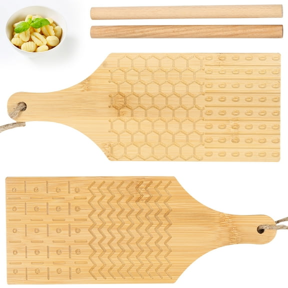 Toorise 2Pcs Wood Gnocchi Board Authentic Safe to Use Cavatelli Pasta Maker Reusable Pasta Making Tools Gnocchi Board with Different Engraving Patterns Easy to Store Pasta Making Tool