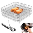 thumbnail image 1 of Toorise 3 Pack Air Fryer Rack Stackable Stainless Steel Air Fryer Basket Tray Compatible with Ninja DZ201/DZ401 Air Fryers for French Fry/Frozen/Baking Food, 1 of 9