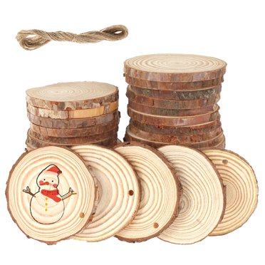 100 Pcs Unfinished Wood Slices With Holes - DIY Christmas Ornament Blanks, 3 Inch, With Pens & String