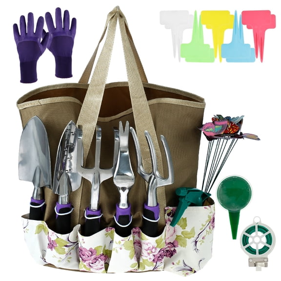 Toorise 31Pcs Garden Tools Set Miniature Planting Tool Mini Transplanting Tool Kit with Pruner Weeder Trowel Transplanter Hand Fork Cultivator Rope Seeder Spray Bottle Tag Stake Gloves Bag