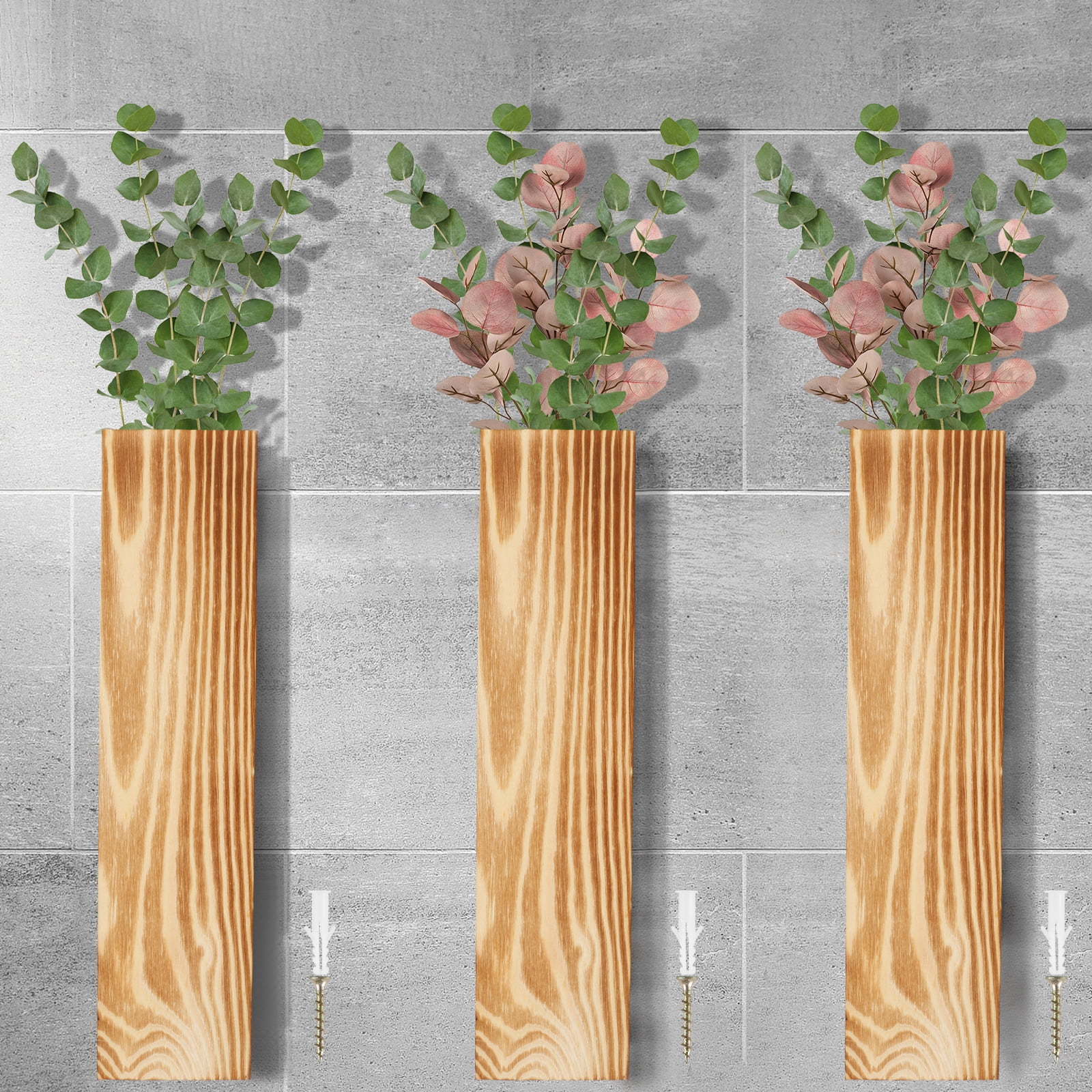 Toorise 3Pcs Wood Wall Planter Wooden Wall Hanging Flower Pot Plants ...