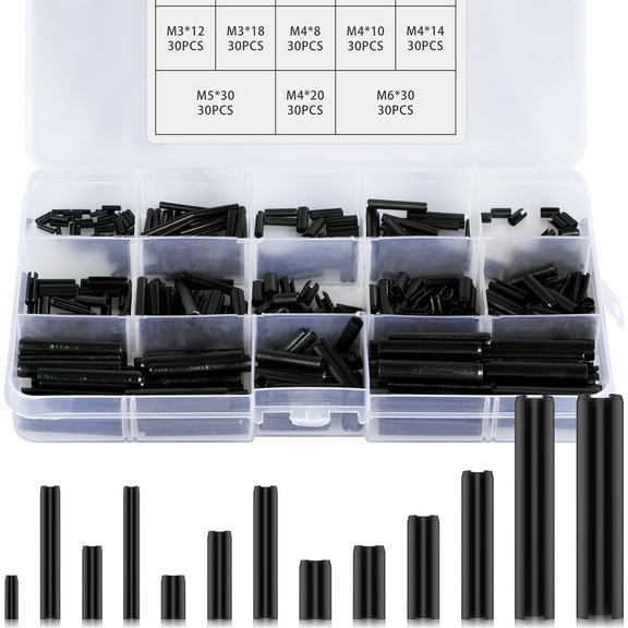 Toorise 400Pcs Roll Pin Assortment Set Carbon Steel Slotted Spring Pins Hardware Kit Durable Split Expansion Pin Fastener Set Metric M1.5/M2/M2.5/M3/M4/M5/M6 for Electrical Appliances