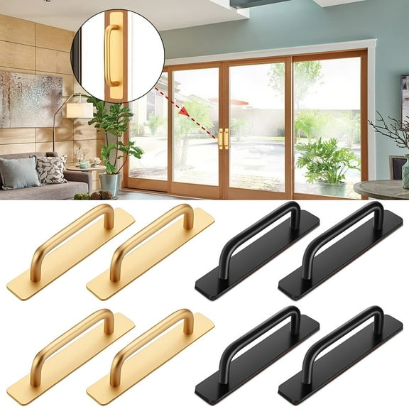 Toorise 4Pcs 105MM Door Handles Self-Adhesive Instant Handles Heavy Duty Aluminum Alloy Drawer Push Pull Handle Helpers Multi-Purpose Assist Handles for Sliding Closet Door Cabinet(Black)