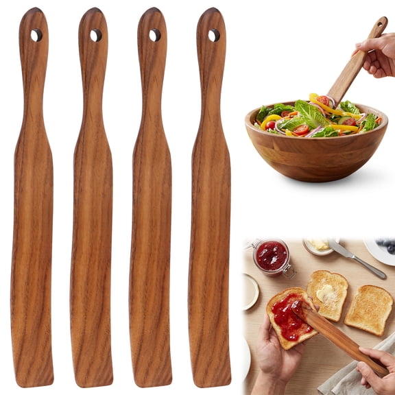 4 Pcs Sourdough Starter Spatula Skinny Wooden Spurtle Jar Scraper for Baking Dough Mixing Kitchen Utensil Set 11.2"