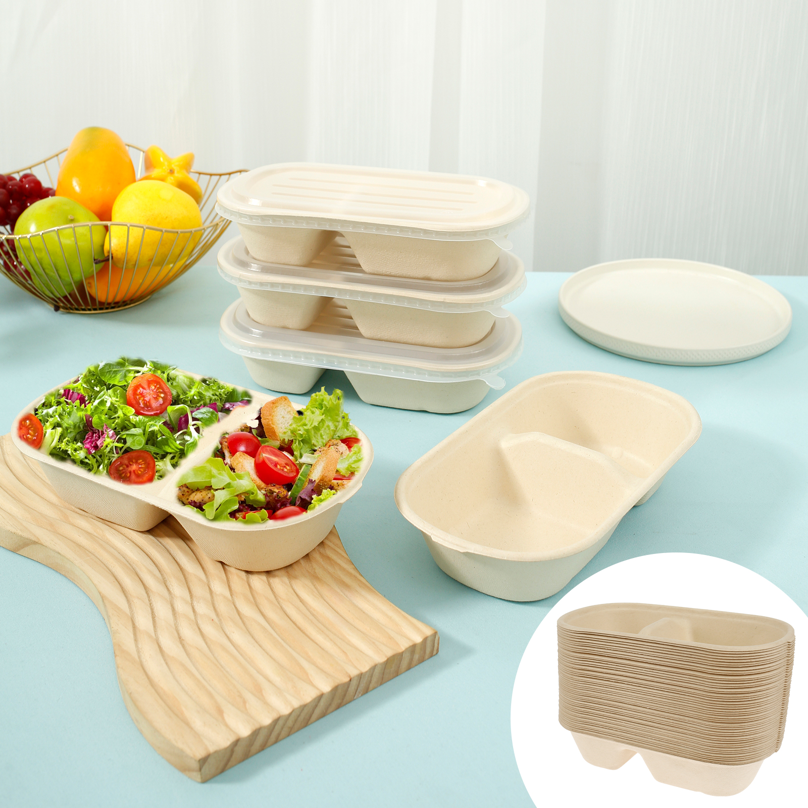 Long Rectangular Container Bowl Disposable Lunch Containers 80 Pack 23 Oz Rectangle Paper Bowls With ...