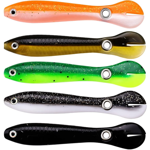 Toorise 5pcs Fishing Lures 3D Fishing Bait Simulation Loach Soft Lures Deep Diving Swimming Bait 3.9 inch PVC Fishing Lures for Bass Walleye Barracuda Trout, Freshwater Saltwater Shallow
