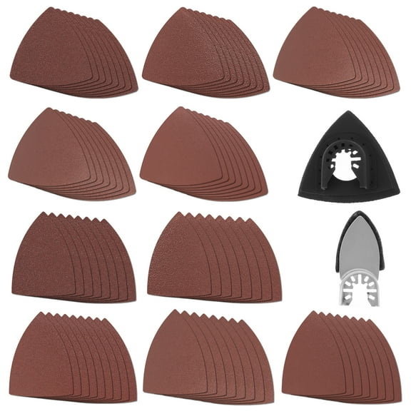 Toorise 82pcs Sand Pad Assorted Set 60/80/120/180/240 Grits Sanding Sandpaper Pad 80*80mm Triangular Sand Pad 85*35mm Finger Sand Pad Oscillating Multi Tool Sanding Pads for Fein Bosch Dremel Makita