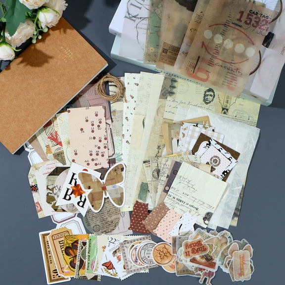 Toorise 86Pcs Vintage Scrapbook Kit DIY Journaling Supplies Set with Scrapbook Stickers Cards Bookmarks Aesthetic Journaling Arts Craft Kit Scrapbooking Supplies Kit Gift for Teen Girl