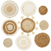 Toorise 9 Pack Bohemia Wall Baskets Set Round Seagrass Basket Wall Art Attractive Hanging Woven Wall Basket Decor Exquisite Handmade Wall Art Hanging Baskets for Home Living Room