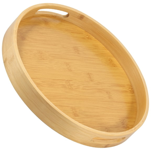 Toorise Bamboo Serving Tray Round Smooth Wood Tray with Easy Grip Handles Natural Wood Food Snack Tray for Living Room Kitchen Coffee Table