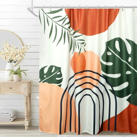 Toorise Boho Shower Curtain Waterproof Bathroom Curtain with 12 Hooks 71" x 71" Modern Minimalistic Abstract Shower Bathroom Curtain Leaves Plant Neutral Decor