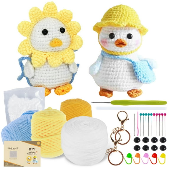 Toorise Crochet Kit for Beginners Complete Crochet Knitting Kit Adorable Animal Crochet Starter Pack with Yarn Stuffing Keychain DIY Crochet Craft Kit with Step-by-Step Video for Adults Kids