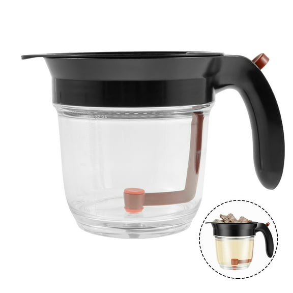 Toorise Fat Separator with Bottom Release and Oil Strainer Fat Strainer 4 Cups or 1000ml Gravy Separator Measuring Cup Plastic Soup Oil Separator Fat Skimmer for Gravy Sauces,Other Liquids Black