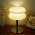 thumbnail image 1 of Toorise Glass Table Lamp Modern Egg Tart Lamp Retro Cute Desk Lamp with 3 Color Dimmable Modes Funky Bedside Table Lamp for Bedroom Living Room Nightstand, 1 of 11