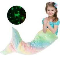 Toorise Kids Mermaid Tail Blanket Luminous Mermaid Blanket Flannel Mermaid Toy Colorful Snuggle Blanket Sofa Blanket Mermaid Sleeping Bag with Double Stitching for Girl 3 to 6 Years All Seasons