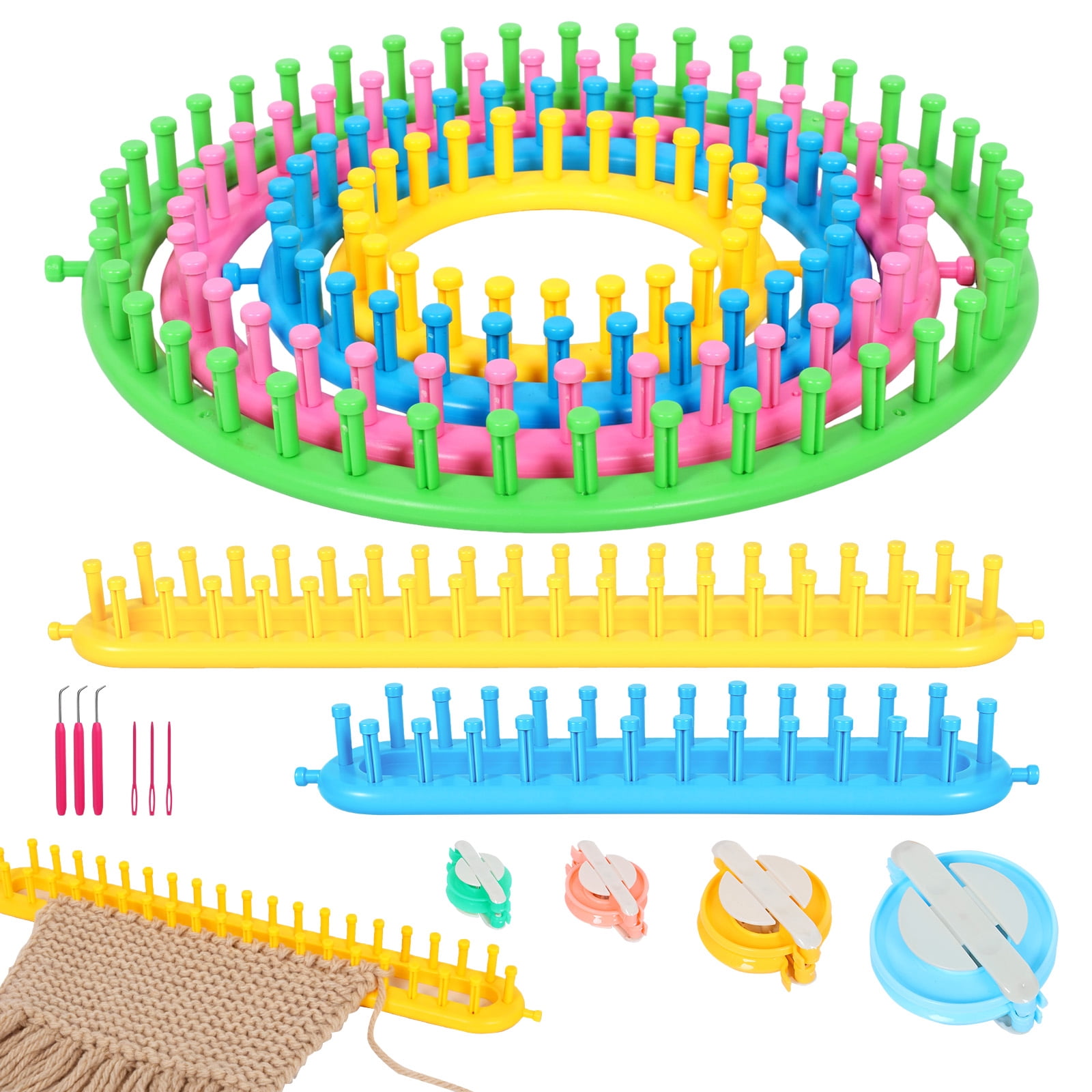 Toorise Knitting Frame Kit with Pompom Maker Round Knitting Frame for Hat Long for Blanket Scarf Shawl with Crochet Hook and Plastic Needle