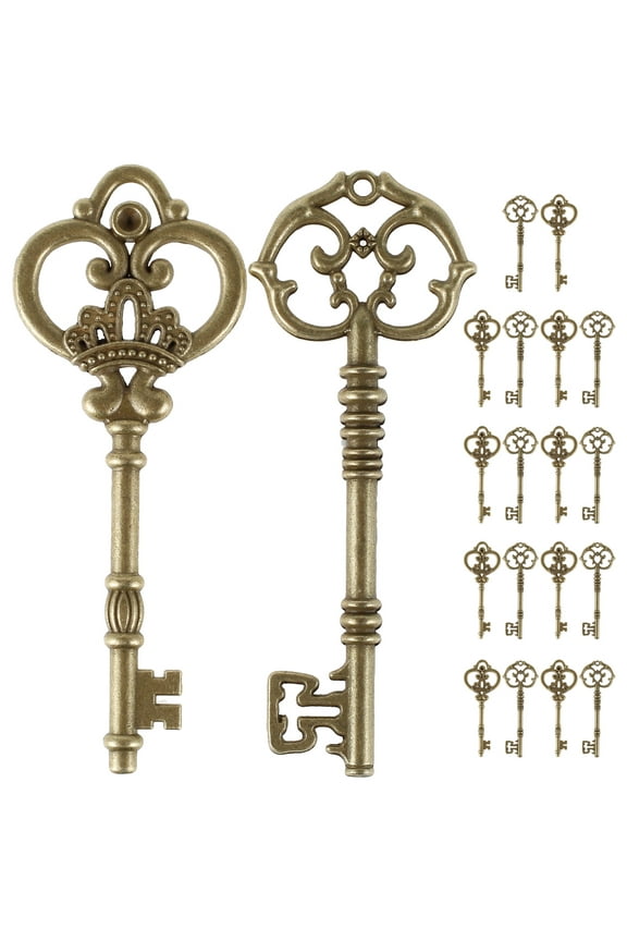 Toorise Large Skeleton Keys 8pcs Antique Bronze Keys Rustic Key Pendant Vintage Key Charms Set DIY Handmade Craft Accessories for Wedding Favor Jewelry Making Wrapping Decoration