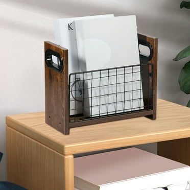 Magazine Rack Metal and Wood Magazine File Holder Practical Mail Organizer Space Saving File Storage Basket for Home Office Bedroom Living Room
