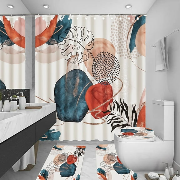 Toorise Mid Century Shower Curtain Kit Beautiful Bathroom Curtains Shower Set Versatile Thickened Bohemian Style Bathroom Set Non-Slip Shower Curtain Set with Rugs for Your Home