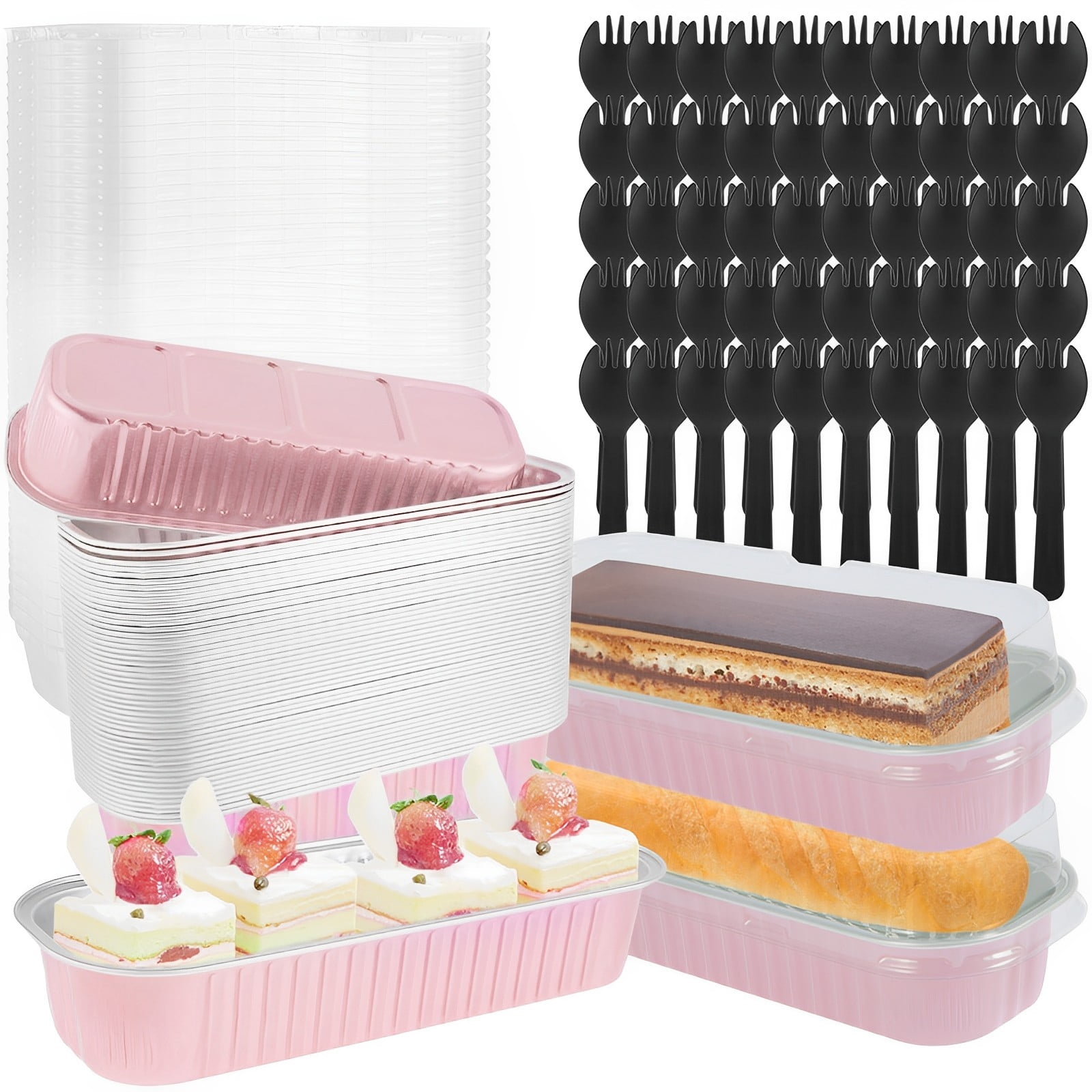 Naisfei 50-Pack Mini Loaf Pans With Lids & Spoons – Reusable 6.8oz Aluminum Foil Baking Pans - View #8