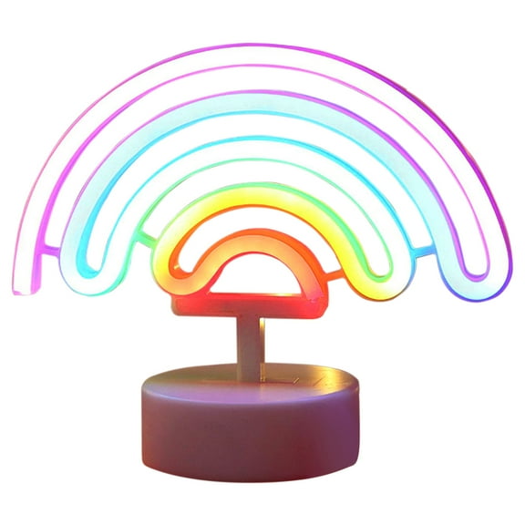 Toorise Neon Sign LED Rainbow-shaped Neon Light Battery/USB Powered Colorful Neon Lamp with Holder Base Rainbow Nightlight Decorative Table Light for Birthday Bar Christmas Party