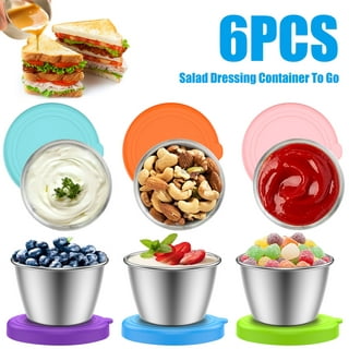 [8 Pack] Salad Dressing Container To Go, 2.4oz Small Condiment Containers  with Leakproof Silicone Lids, Reusable Stainless Steel Sauce Cups for Lunch