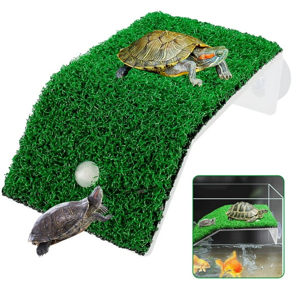 Toorise Simulation Grass Turtle Climbing Platform Turtle Resting Terrace with Appropriate Climbing Length and Angle for Aquarium Fish Tank Slip-proof