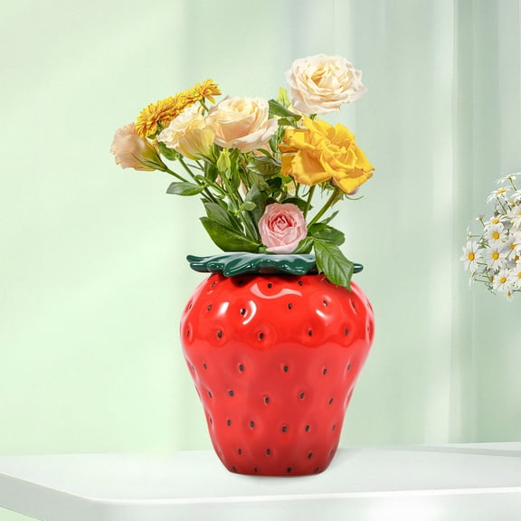 Toorise Strawberry Vase Vintage Inspired Strawberry Flower Vase Cute Ceramic Vase Decorative Strawberry Shaped Planter Unique Strawberry Decor