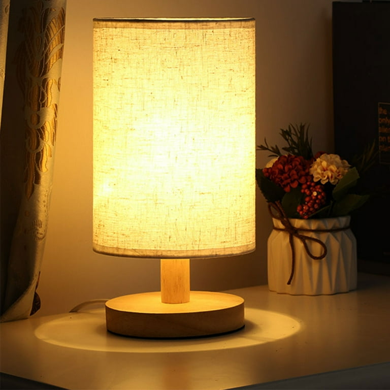 Toorise USB Table Lamp Wooden Bedside Lamp Eye Protection Nightstand Lamp Modern Simple Desk Lamp with Cylinder Lamp Shade Warm White Table Lamp Home Decor for Bedroom Living Room Dormitory Office