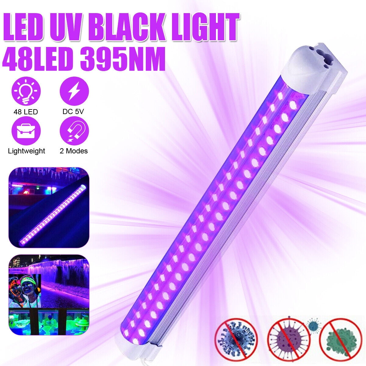 Toorise UV 48 LEDs Black Light 10W Ultraviolet Black light Bar for Room
