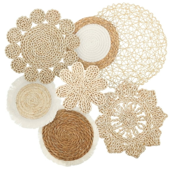 7PCS Wall Baskets Decor Bohemian Style Handmade Rattan Wicker Wall Baskets Easy to Clean Safe Basket Wall Art Versatile Hanging Woven Wall Basket Odorless Round Wall Art