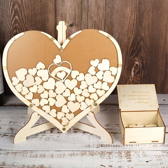 Toorise Wedding Guest Book Kit Wooden Heart Shape Guest Book Drop Box with 1x Heart Shape Frame Box 1x Holder 1x Storage Box 60x Hearts for Weddings Baby Shower Anniversary