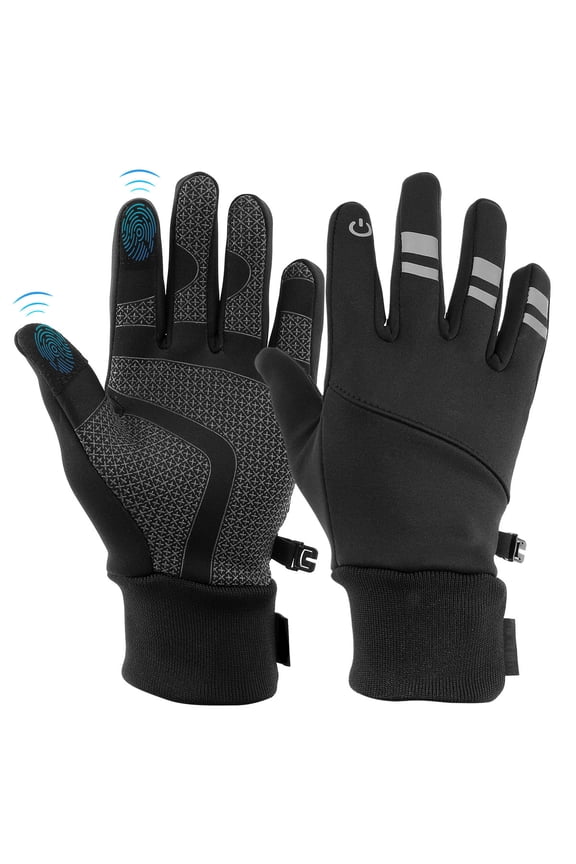 Toorise Winter Warm Cycling Touch Screen Gloves Non-slip Thermal Warm Gloves Splash-Proof Silicone Gloves with Reflective Strip for Cold Weather Outdoor Running Hiking Motorcycle
