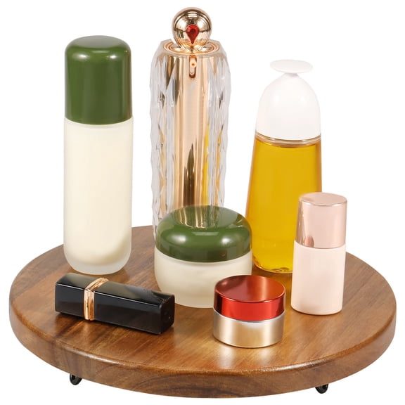 JTWEB Wood Riser Round Wood Tray Riser Decorative Wood Pedestal Stand with Metal Feet Practical Wood Pedestal Tray Beautiful Round Wood Riser for Home Kitchens Decor