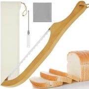 Toorise Wooden Sourdough Bread Bow Knife - 16" Serrated Bread Slicer Bread Cutter with Wooden Handle and Storage Bag for Homemade Bread, Bagels, Baguettes and More