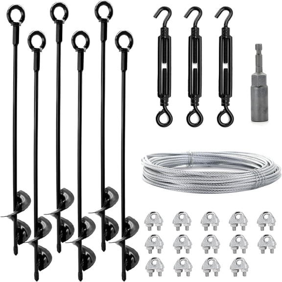Tootaci 18" Ground Shed Anchors Anchor with 1/8" Galvanized Cable & Turnbuckles,Heavy Duty Earth Anchors for Canopy Gazebo Dog Runs Carport Tent 6PCS