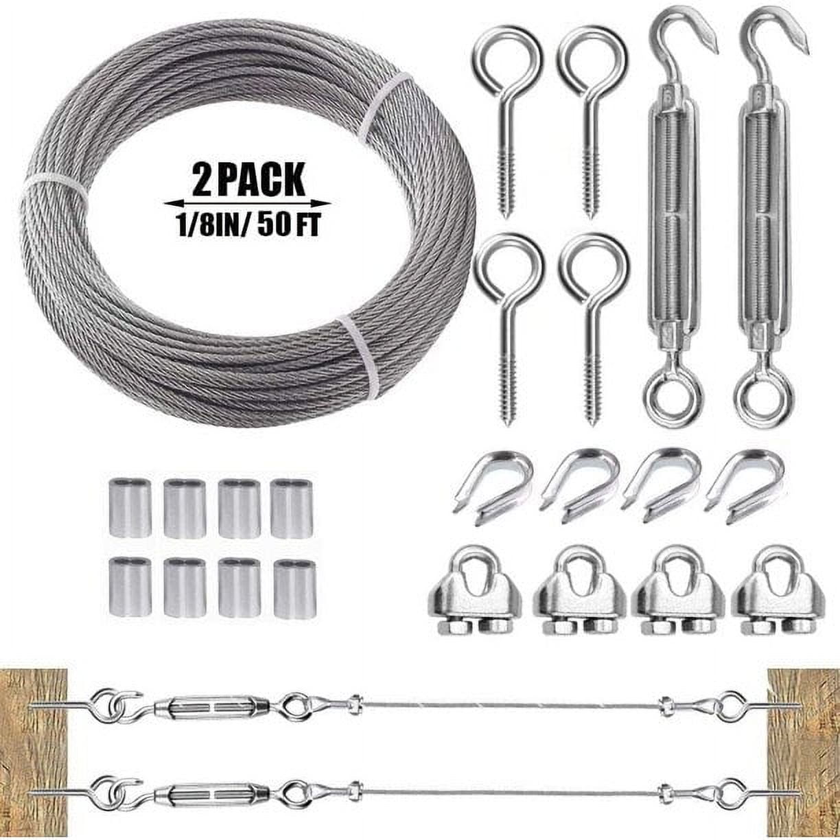 TFCFL Stainless Steel Swage Toggle Turnbuckle Hardware Deck Cable Railing Kit Fits 1/8" Wire Rope Wood Post