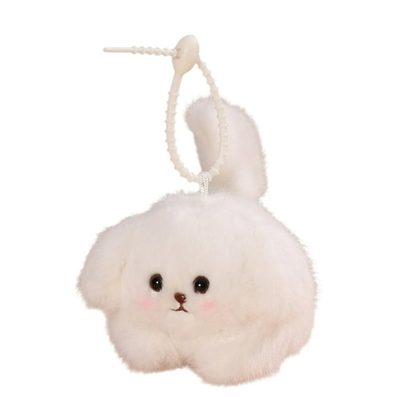 Tootee 5.51in Cute Plush Cat Toy with Pull Rope Wagging Tail & Squeaker - Soft Stuffed Animal Backpack Pendant for Kids, White
