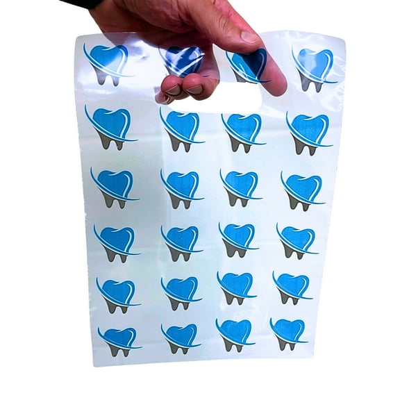 Tooth (Blue / Gray) Scatter Print Dental Supply Bag, 9X12, 100 Bags